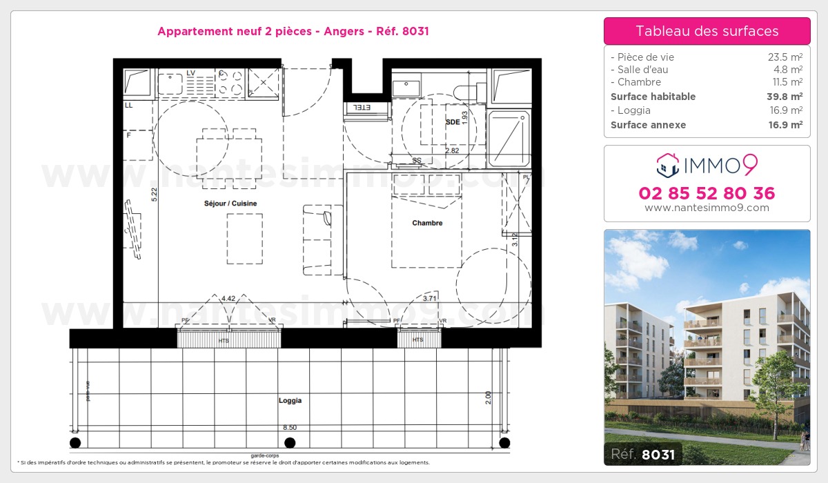 Plan et surfaces, Programme neuf Angers Référence n° 8031