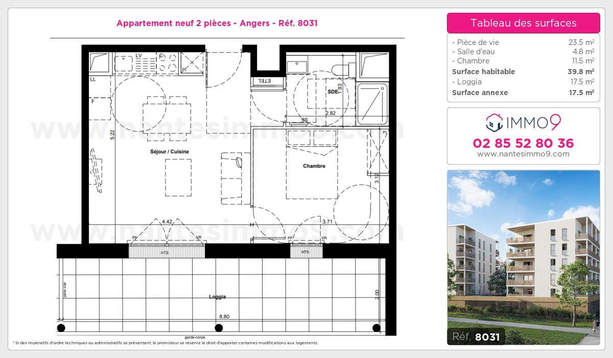 Plan et surfaces, Programme neuf Angers Référence n° 8031