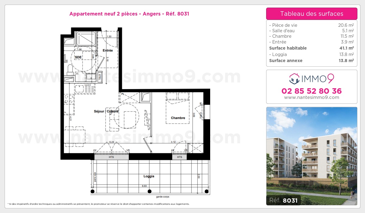 Plan et surfaces, Programme neuf Angers Référence n° 8031