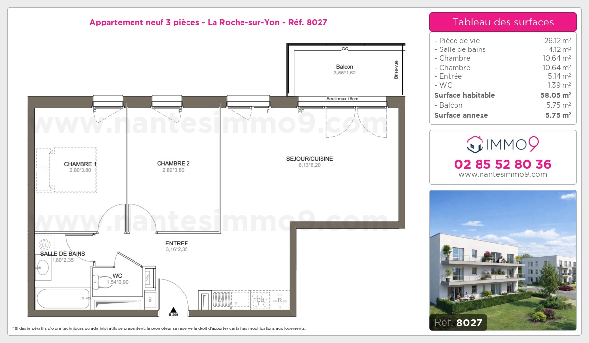 Plan et surfaces, Programme neuf Roche-sur-Yon Référence n° 8027