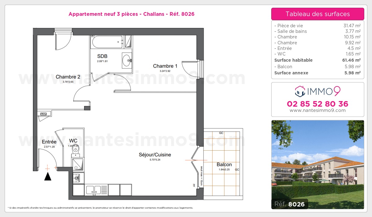 Plan et surfaces, Programme neuf Challans Référence n° 8026