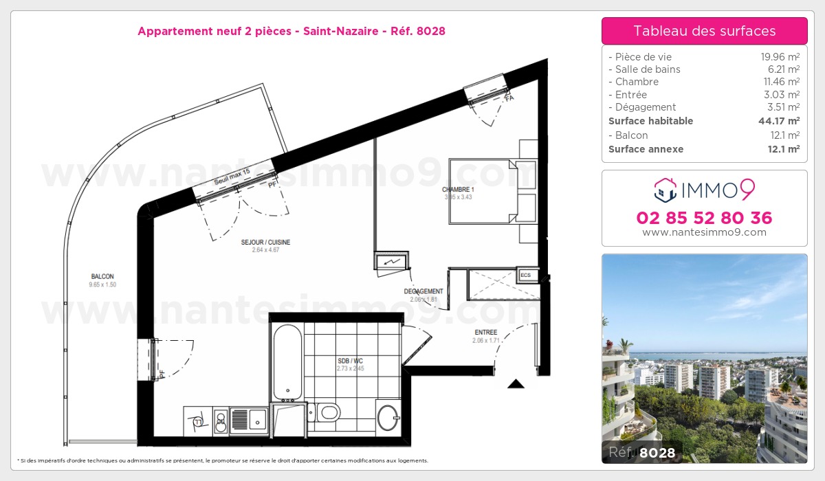 Plan et surfaces, Programme neuf Saint-Nazaire Référence n° 8028