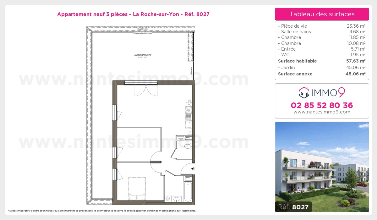 Plan et surfaces, Programme neuf Roche-sur-Yon Référence n° 8027