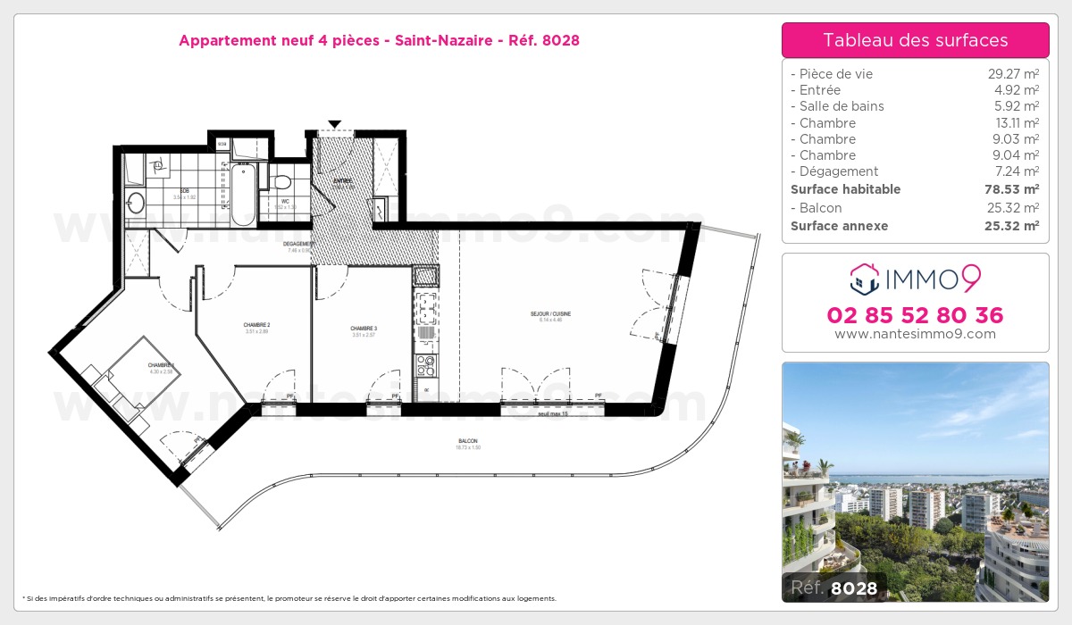 Plan et surfaces, Programme neuf Saint-Nazaire Référence n° 8028