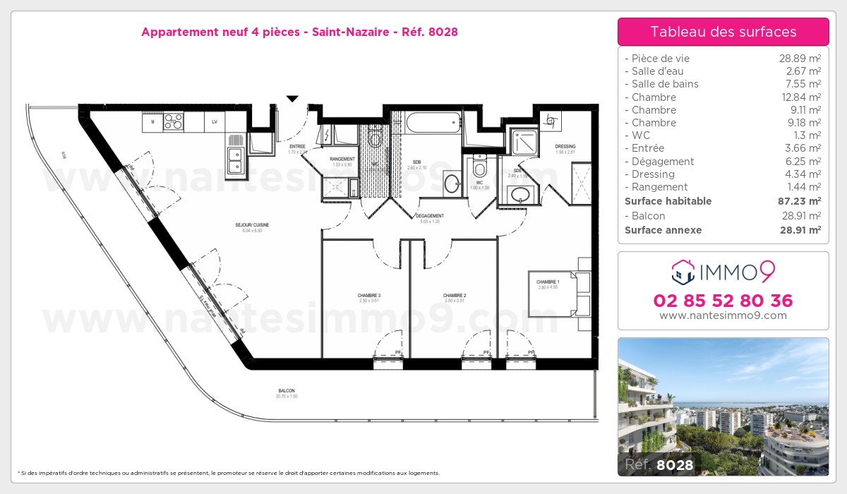 Plan et surfaces, Programme neuf Saint-Nazaire Référence n° 8028