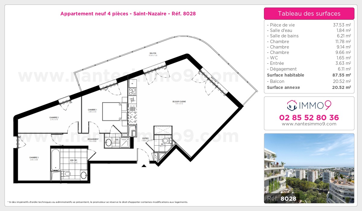 Plan et surfaces, Programme neuf Saint-Nazaire Référence n° 8028