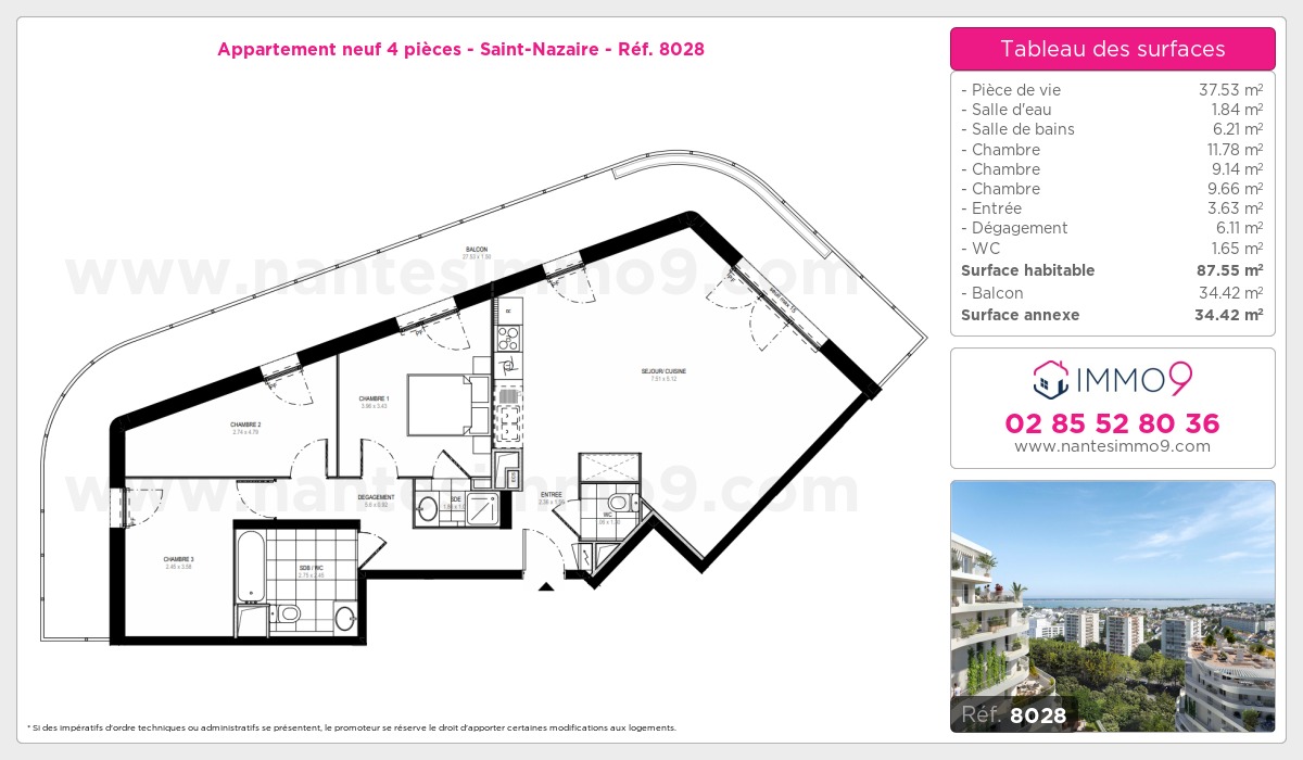 Plan et surfaces, Programme neuf Saint-Nazaire Référence n° 8028