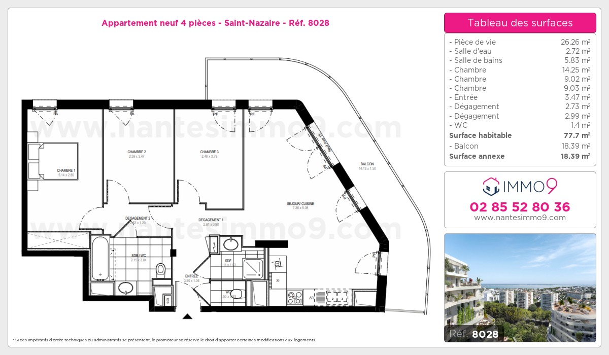 Plan et surfaces, Programme neuf Saint-Nazaire Référence n° 8028