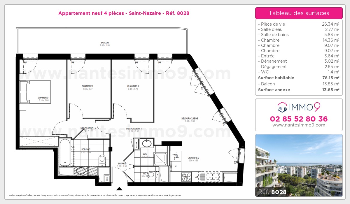 Plan et surfaces, Programme neuf Saint-Nazaire Référence n° 8028