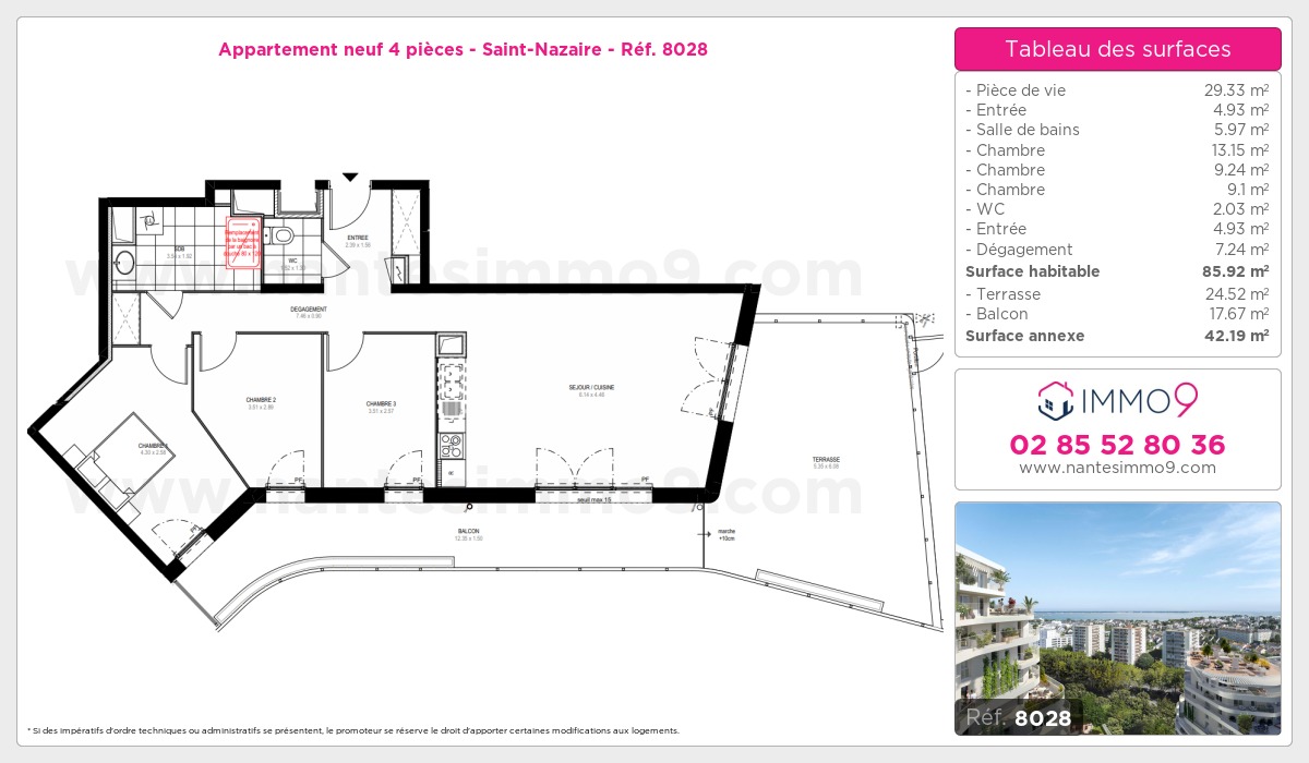 Plan et surfaces, Programme neuf Saint-Nazaire Référence n° 8028