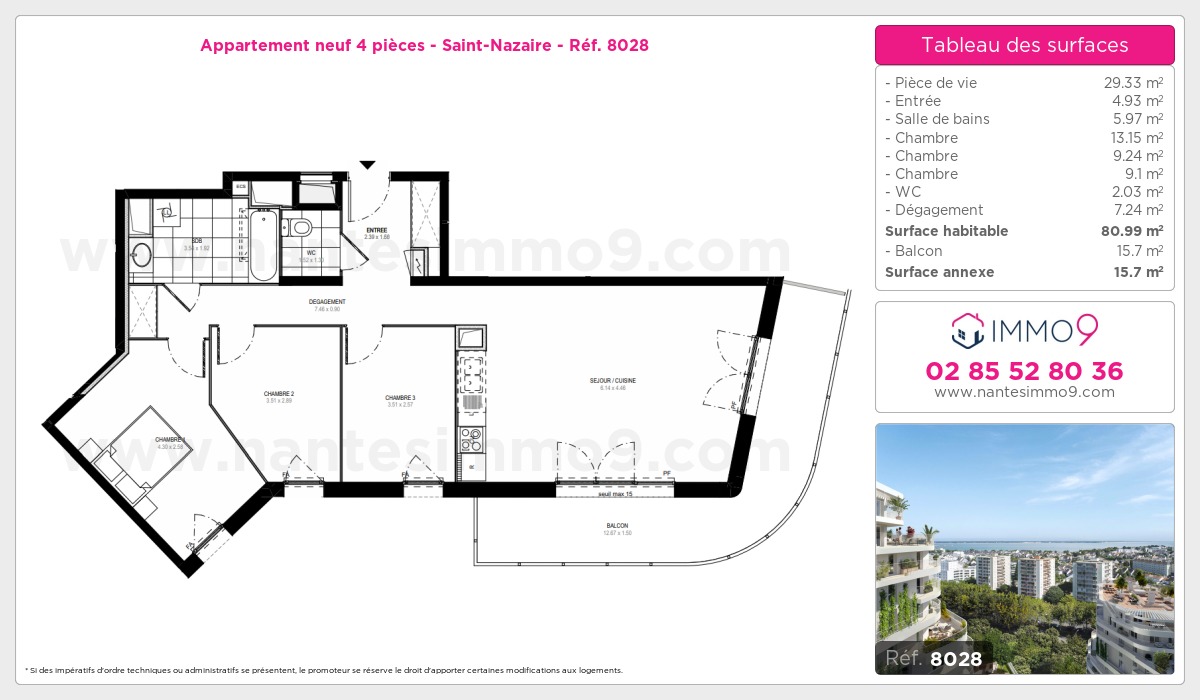 Plan et surfaces, Programme neuf Saint-Nazaire Référence n° 8028