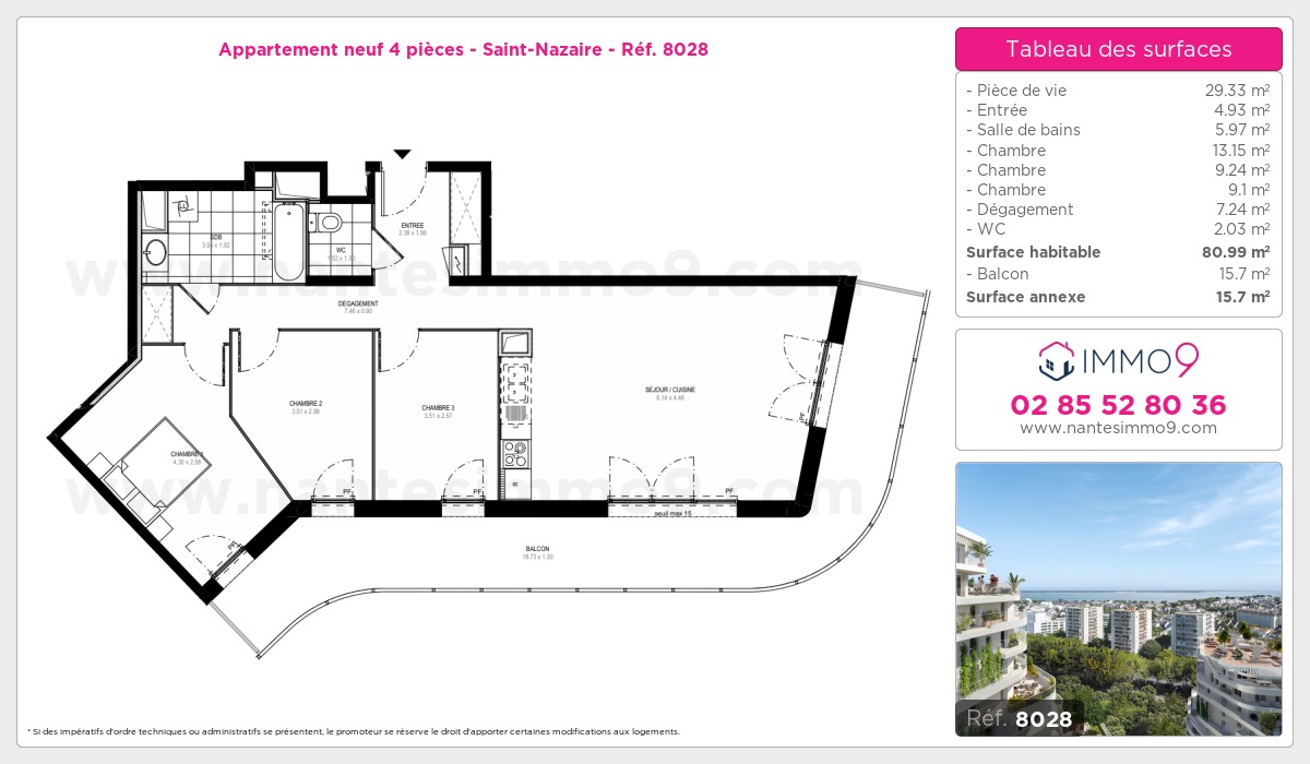 Plan et surfaces, Programme neuf Saint-Nazaire Référence n° 8028