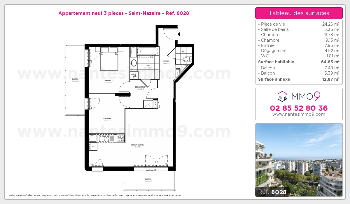 Plan et surfaces, Programme neuf Saint-Nazaire Référence n° 8028