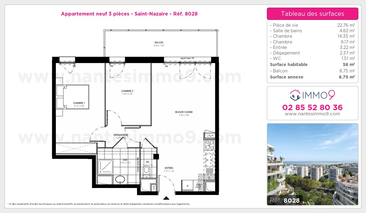 Plan et surfaces, Programme neuf Saint-Nazaire Référence n° 8028