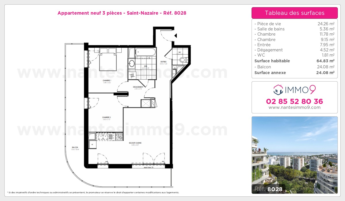 Plan et surfaces, Programme neuf Saint-Nazaire Référence n° 8028