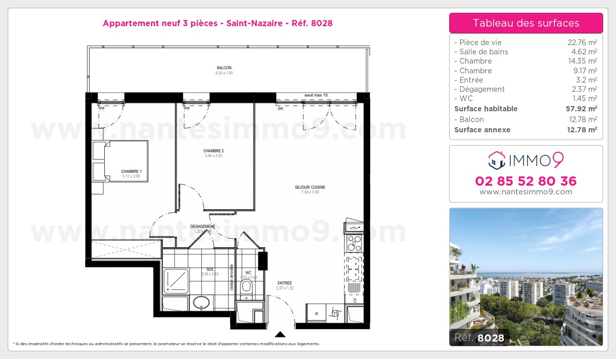 Plan et surfaces, Programme neuf Saint-Nazaire Référence n° 8028