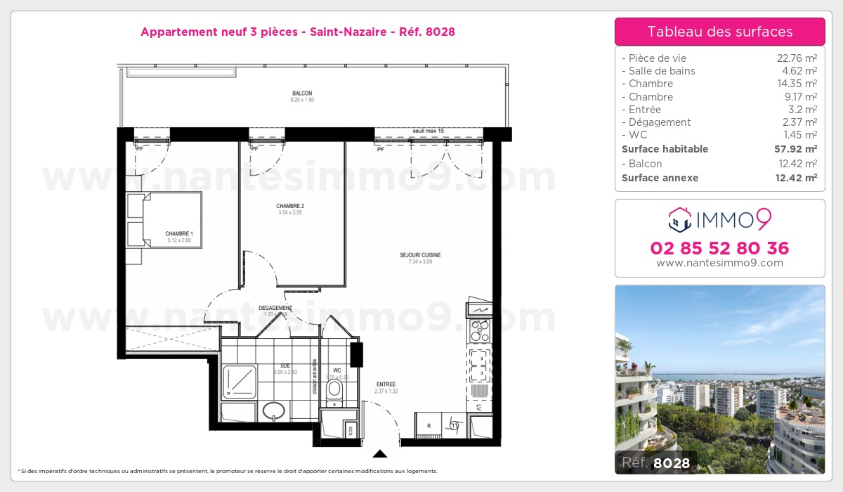 Plan et surfaces, Programme neuf Saint-Nazaire Référence n° 8028