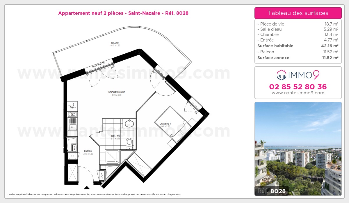 Plan et surfaces, Programme neuf Saint-Nazaire Référence n° 8028