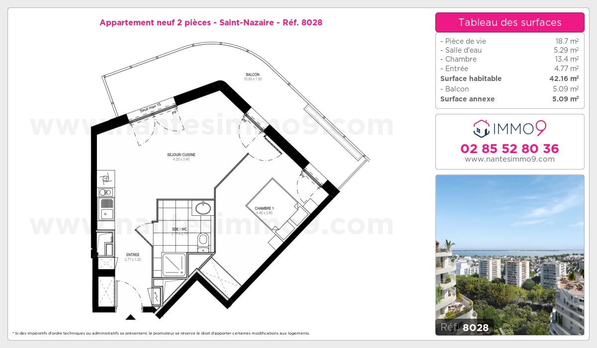 Plan et surfaces, Programme neuf Saint-Nazaire Référence n° 8028