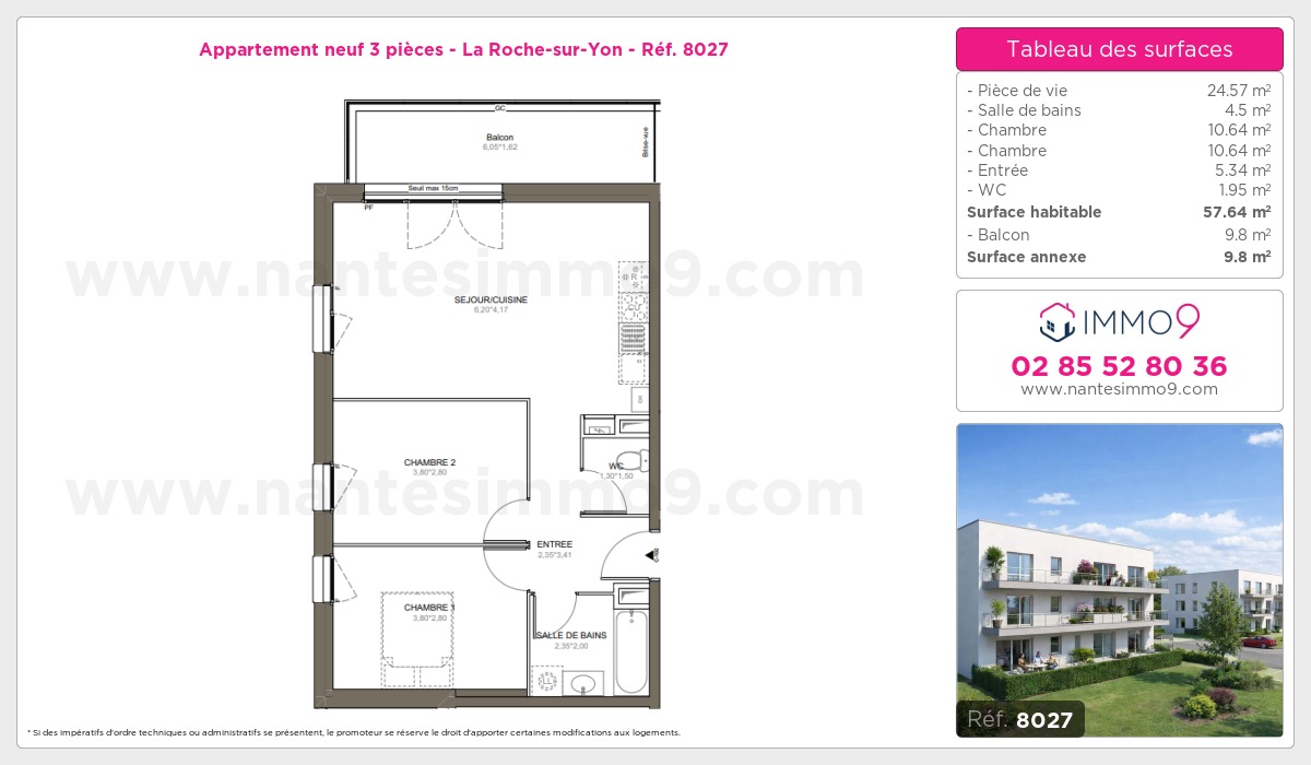 Plan et surfaces, Programme neuf Roche-sur-Yon Référence n° 8027