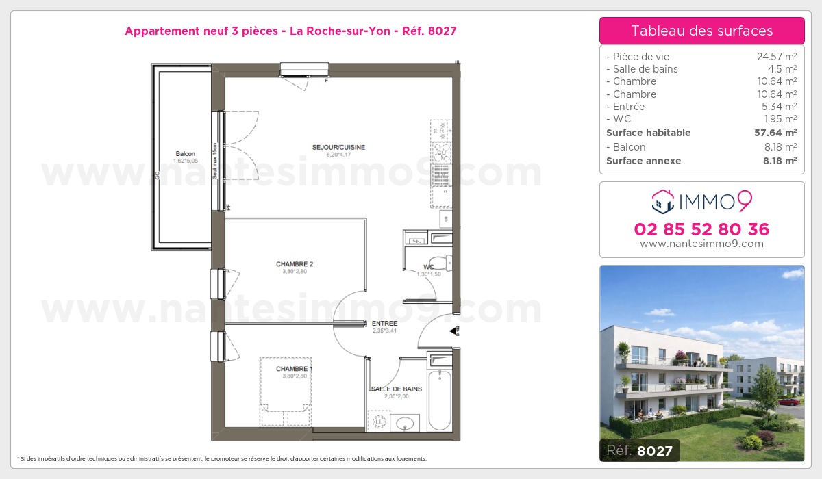 Plan et surfaces, Programme neuf Roche-sur-Yon Référence n° 8027