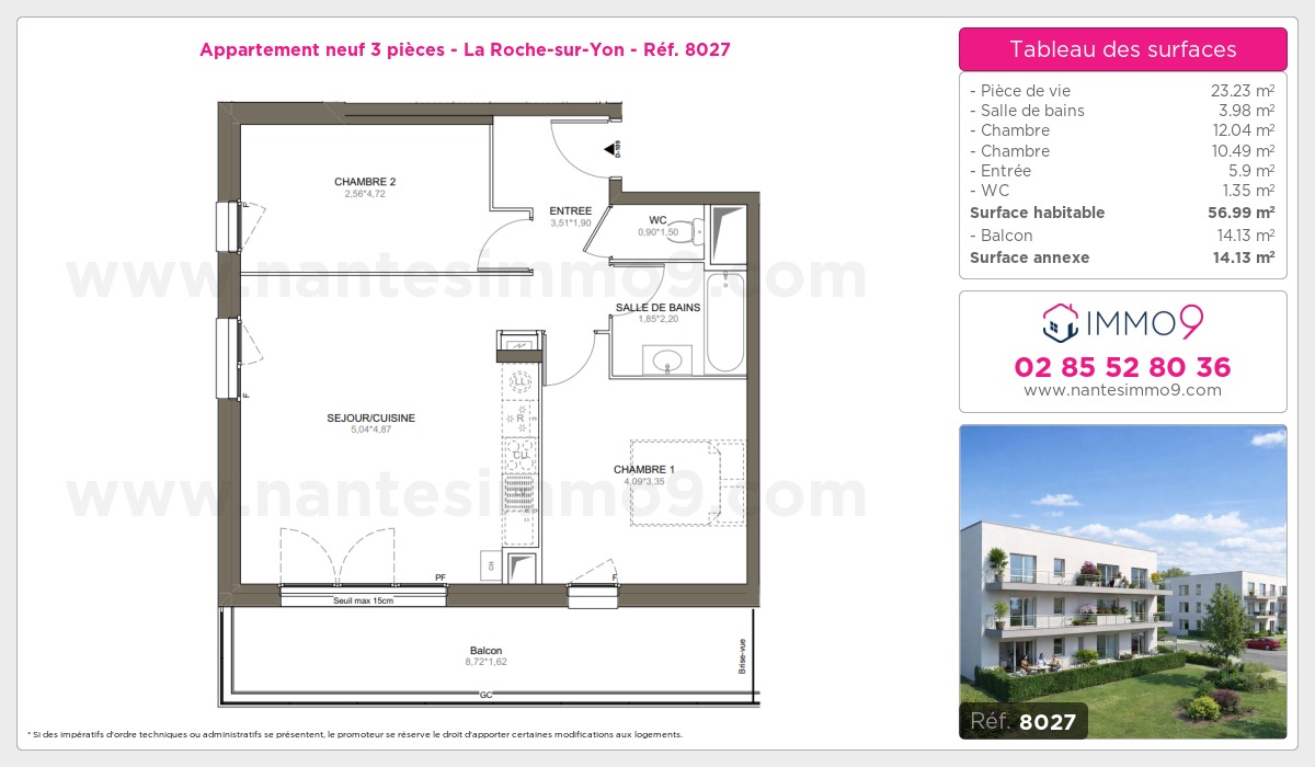 Plan et surfaces, Programme neuf Roche-sur-Yon Référence n° 8027