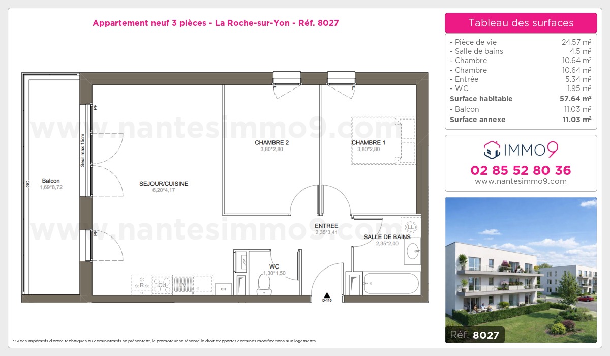 Plan et surfaces, Programme neuf Roche-sur-Yon Référence n° 8027