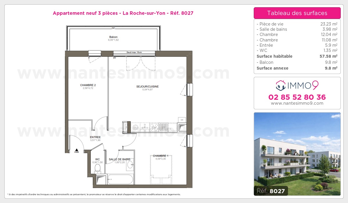 Plan et surfaces, Programme neuf Roche-sur-Yon Référence n° 8027