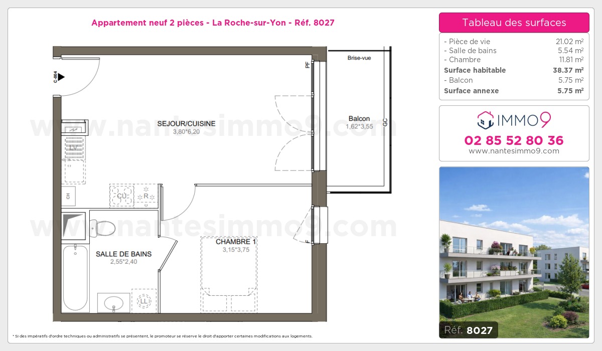 Plan et surfaces, Programme neuf Roche-sur-Yon Référence n° 8027