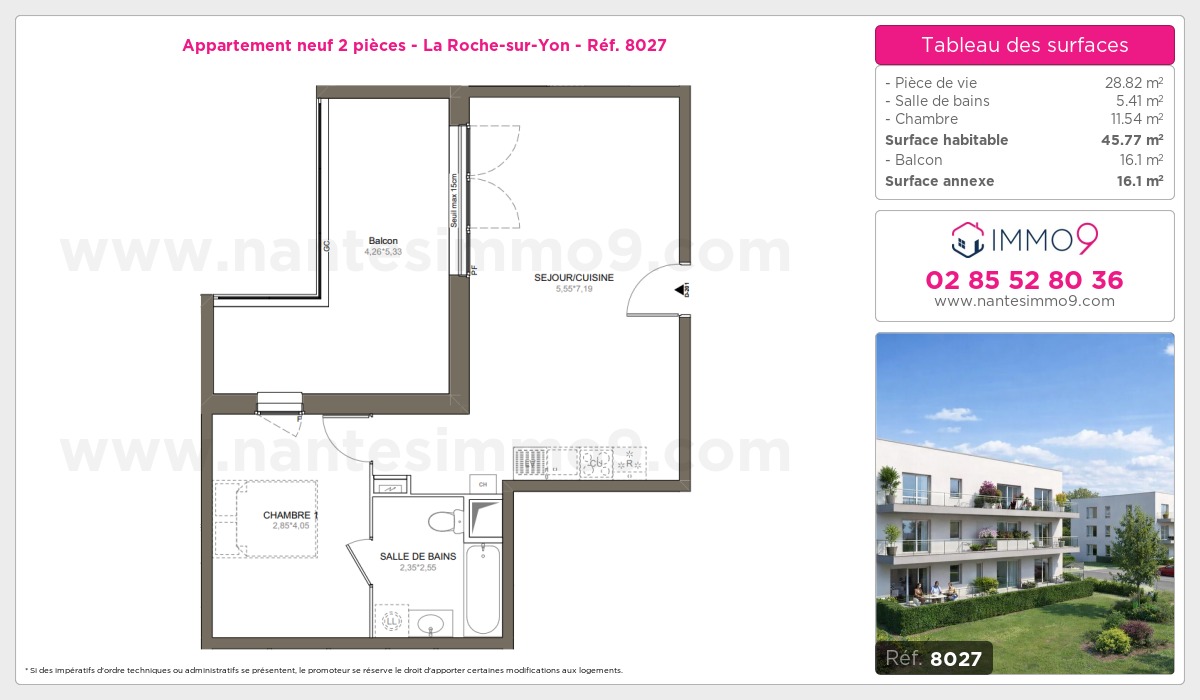Plan et surfaces, Programme neuf Roche-sur-Yon Référence n° 8027