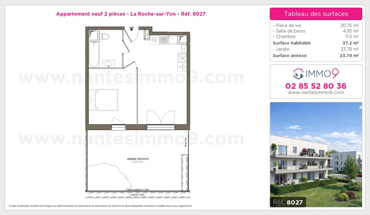 Plan et surfaces, Programme neuf Roche-sur-Yon Référence n° 8027
