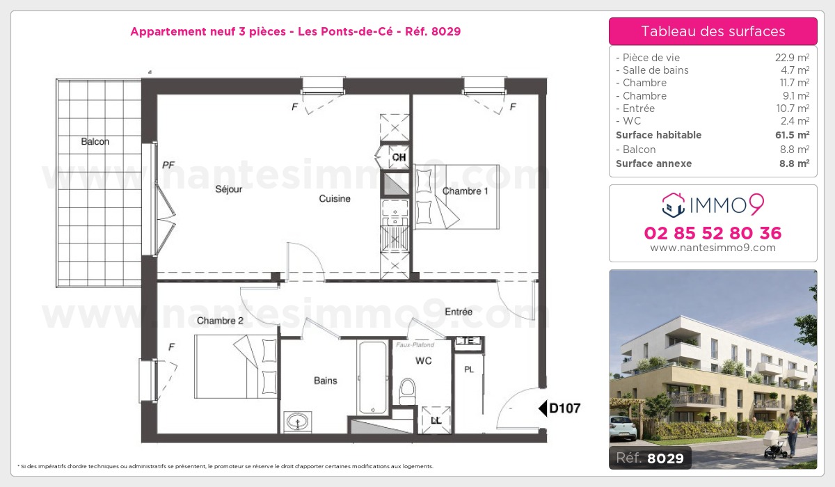 Plan et surfaces, Programme neuf Ponts-de-Cé Référence n° 8029