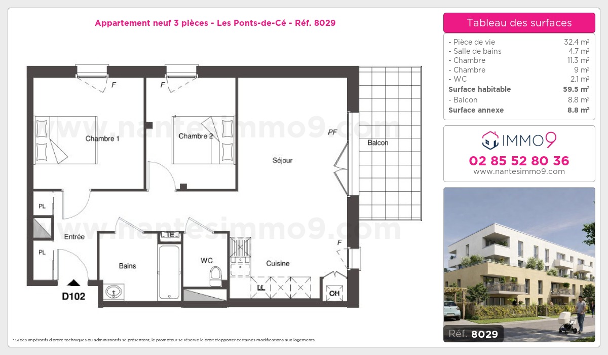 Plan et surfaces, Programme neuf Ponts-de-Cé Référence n° 8029