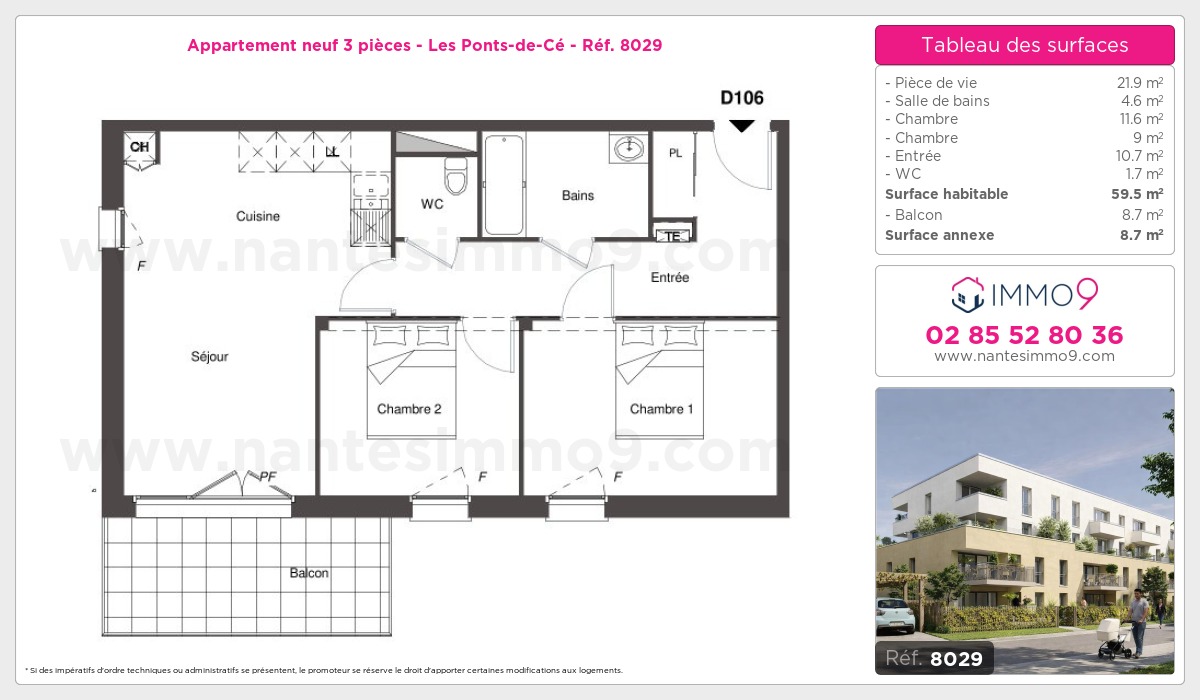 Plan et surfaces, Programme neuf Ponts-de-Cé Référence n° 8029