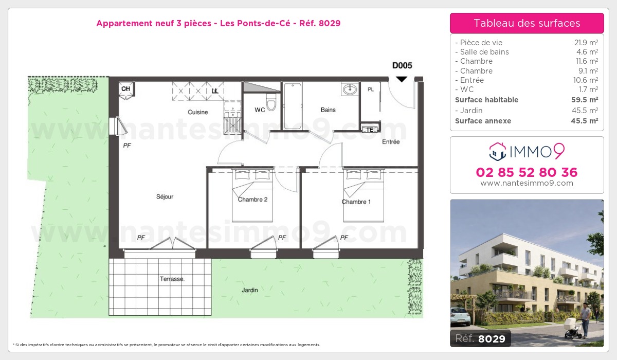 Plan et surfaces, Programme neuf Ponts-de-Cé Référence n° 8029