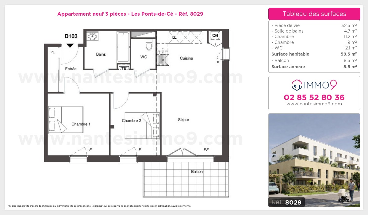 Plan et surfaces, Programme neuf Ponts-de-Cé Référence n° 8029