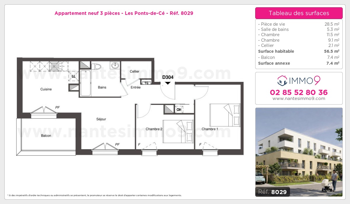 Plan et surfaces, Programme neuf Ponts-de-Cé Référence n° 8029