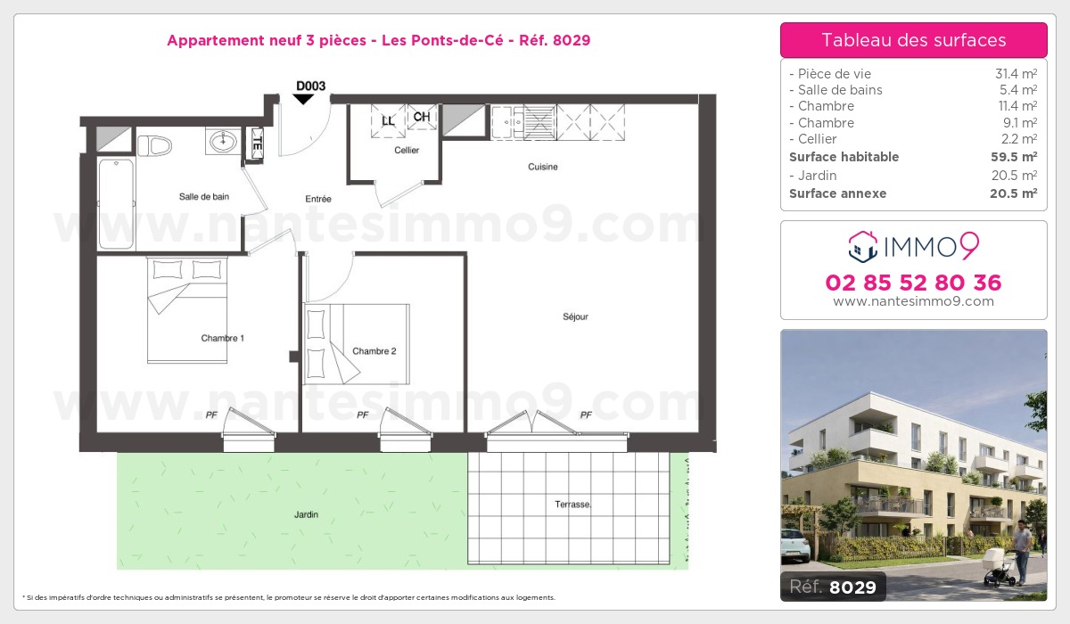 Plan et surfaces, Programme neuf Ponts-de-Cé Référence n° 8029