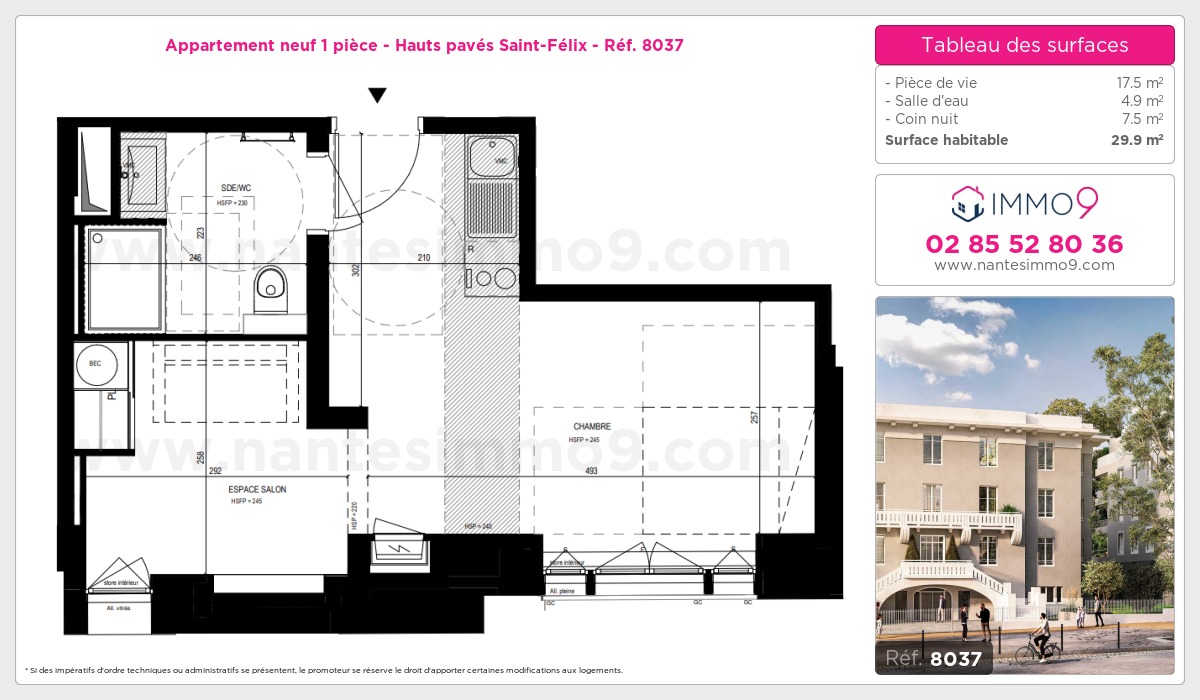 Plan et surfaces, Programme neuf Nantes : Hauts pavés Saint-Félix Référence n° 8037