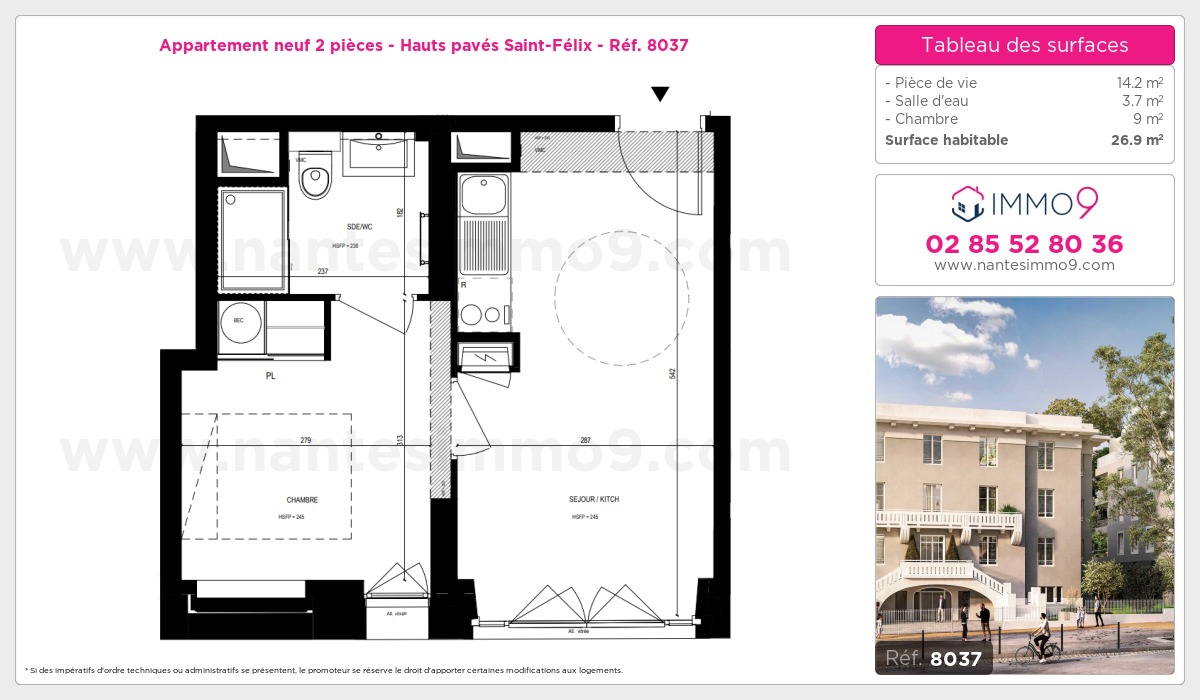Plan et surfaces, Programme neuf Nantes : Hauts pavés Saint-Félix Référence n° 8037