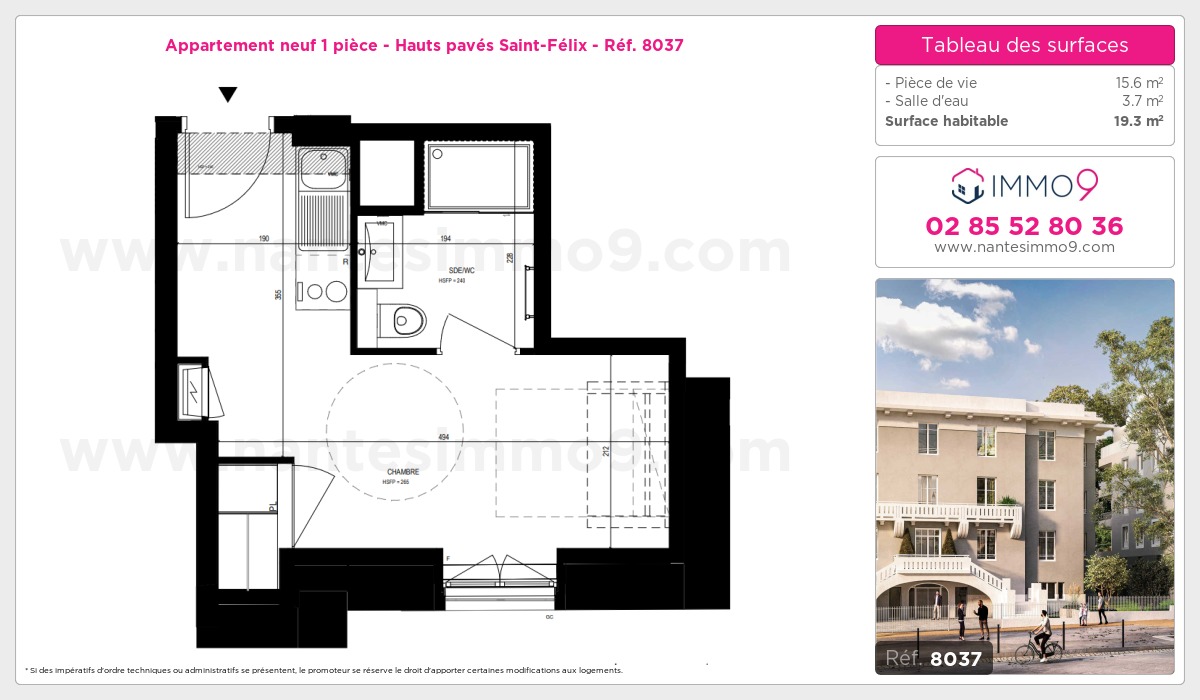 Plan et surfaces, Programme neuf Nantes : Hauts pavés Saint-Félix Référence n° 8037