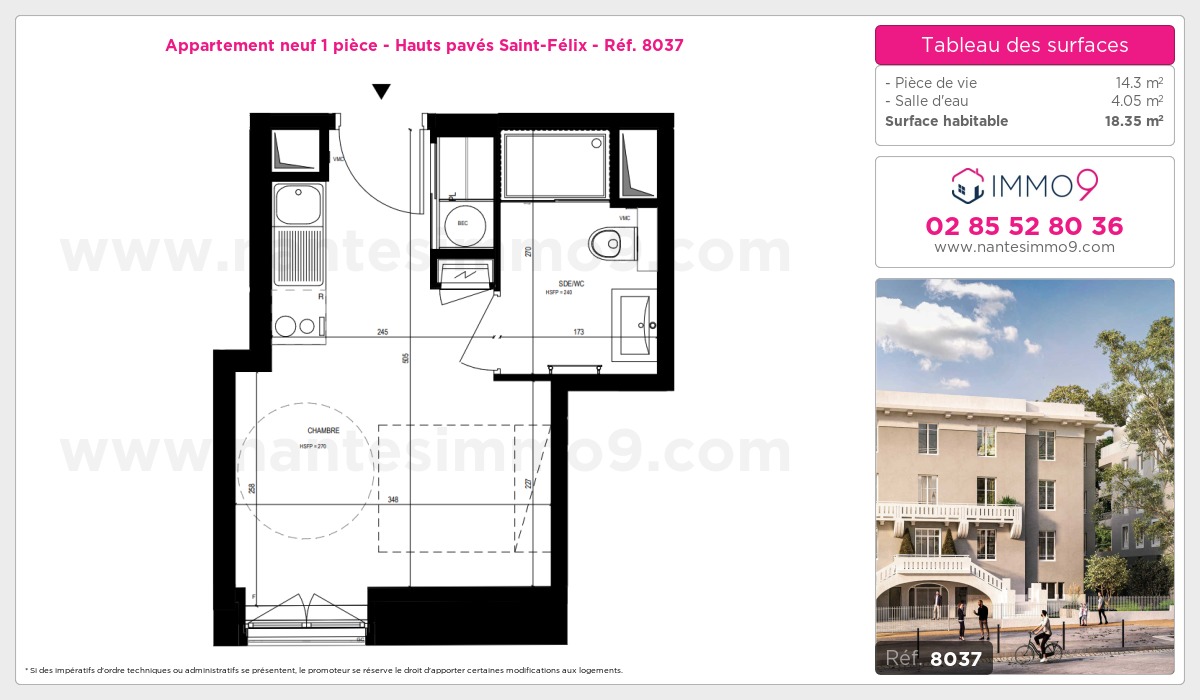 Plan et surfaces, Programme neuf Nantes : Hauts pavés Saint-Félix Référence n° 8037
