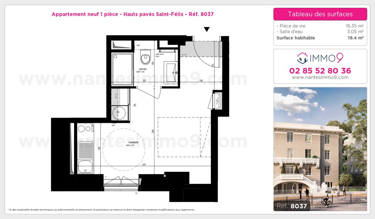 Plan et surfaces, Programme neuf Nantes : Hauts pavés Saint-Félix Référence n° 8037
