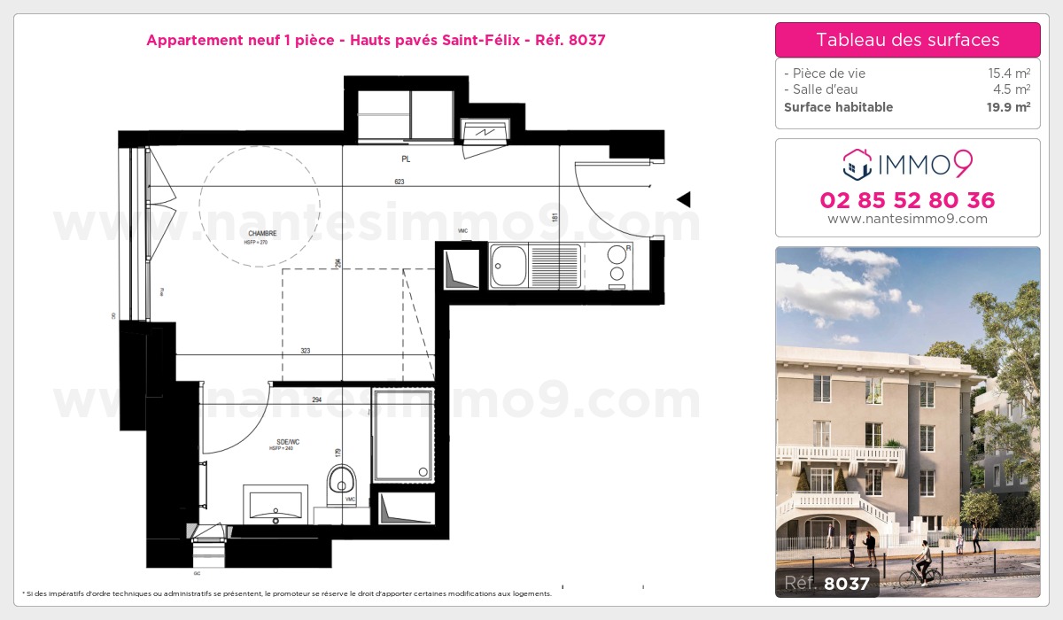 Plan et surfaces, Programme neuf Nantes : Hauts pavés Saint-Félix Référence n° 8037