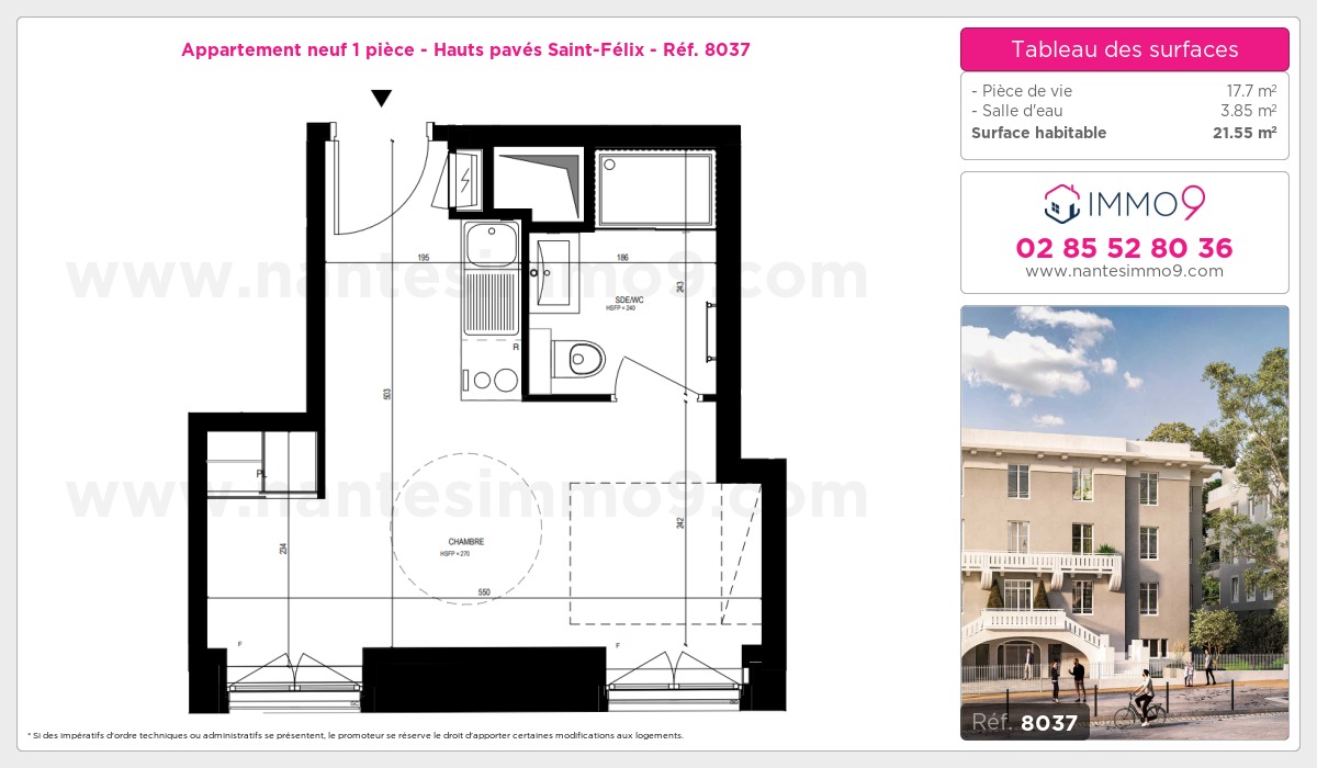 Plan et surfaces, Programme neuf Nantes : Hauts pavés Saint-Félix Référence n° 8037