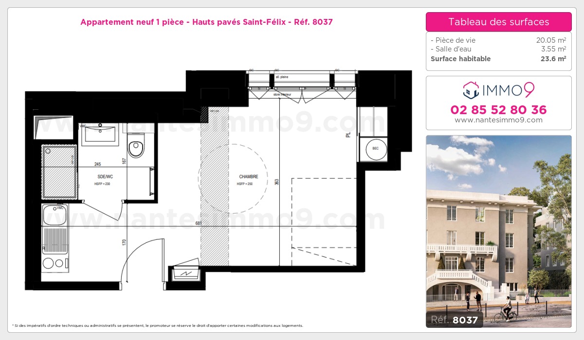 Plan et surfaces, Programme neuf Nantes : Hauts pavés Saint-Félix Référence n° 8037