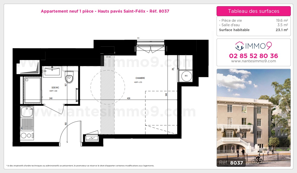 Plan et surfaces, Programme neuf Nantes : Hauts pavés Saint-Félix Référence n° 8037