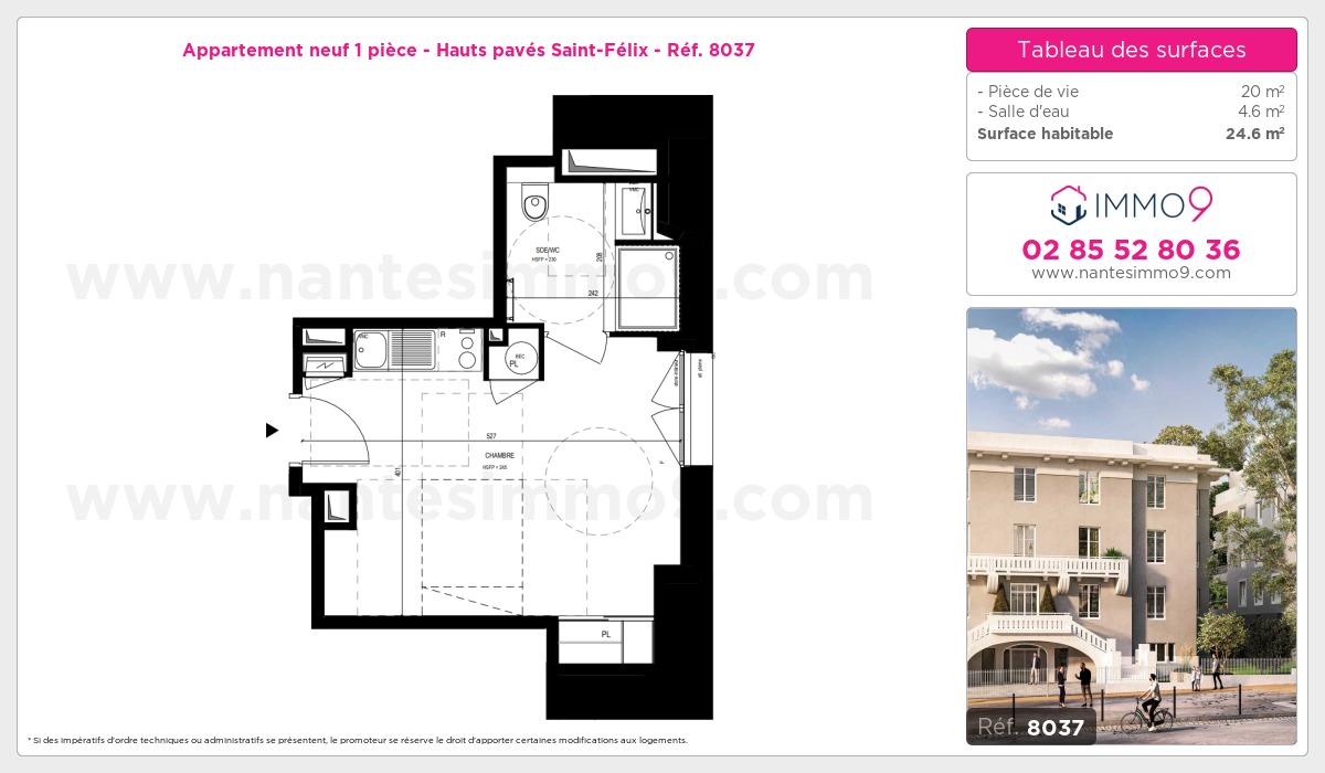Plan et surfaces, Programme neuf Nantes : Hauts pavés Saint-Félix Référence n° 8037