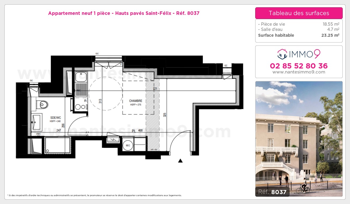 Plan et surfaces, Programme neuf Nantes : Hauts pavés Saint-Félix Référence n° 8037