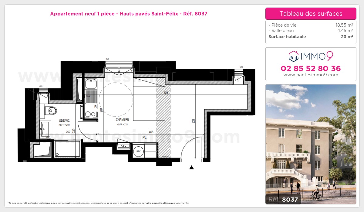 Plan et surfaces, Programme neuf Nantes : Hauts pavés Saint-Félix Référence n° 8037